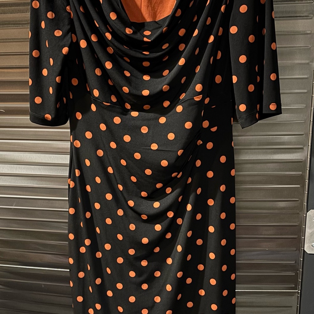 Connected Apparel Black Dress with Orange Dots